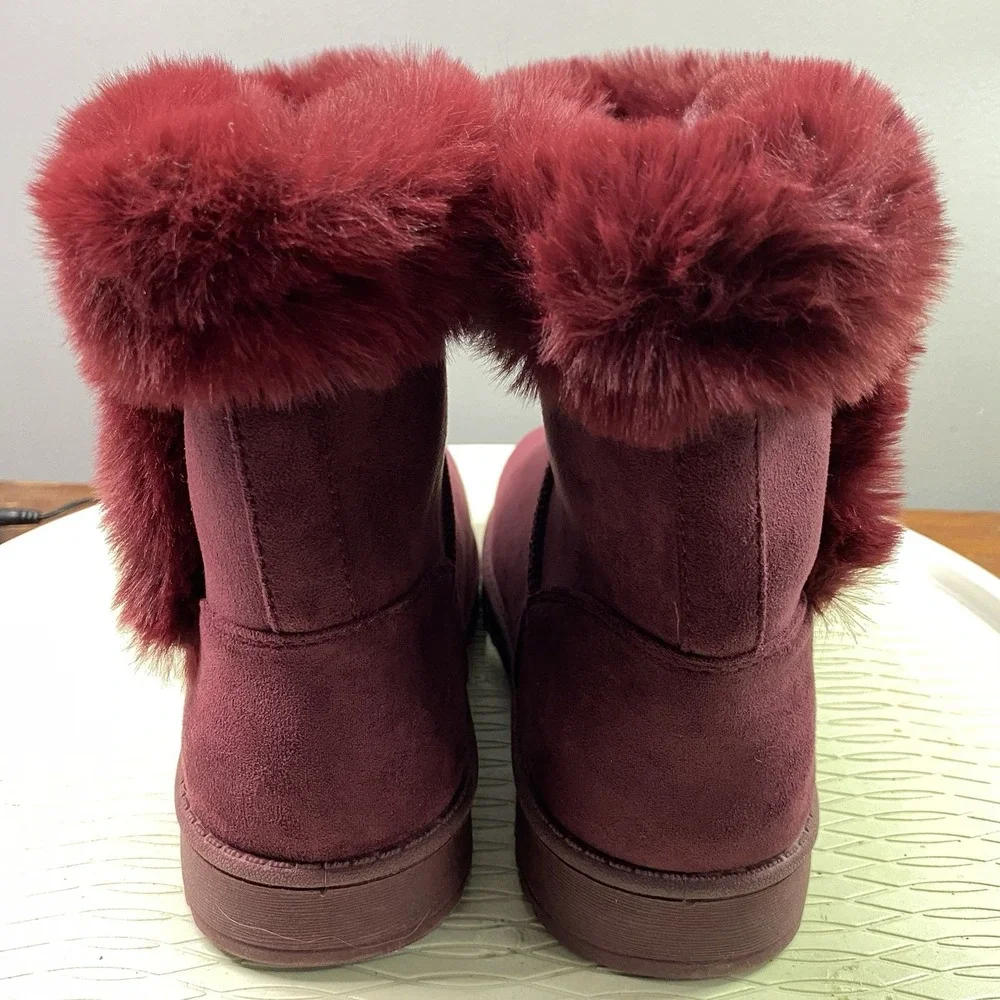 SO Paulina Women's Size 9M Faux Fur Winter Boots -‎ Burgundy Wine NWOB